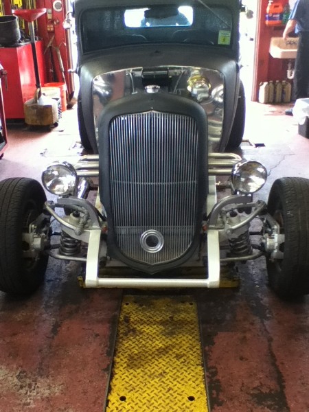 Classic hot rod in bay